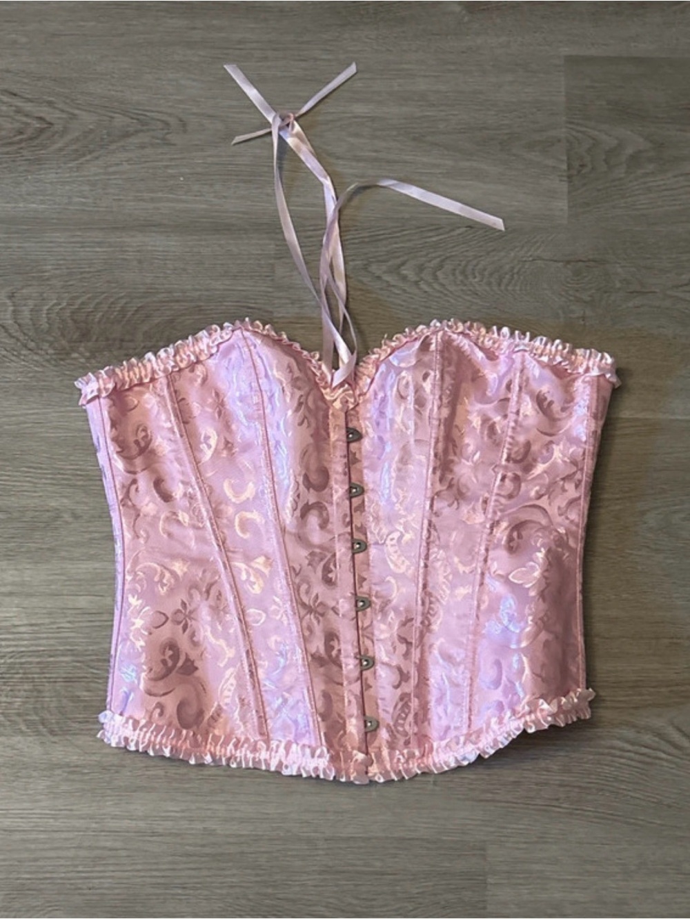 Pink Satin Brocade Bustier Corset Top